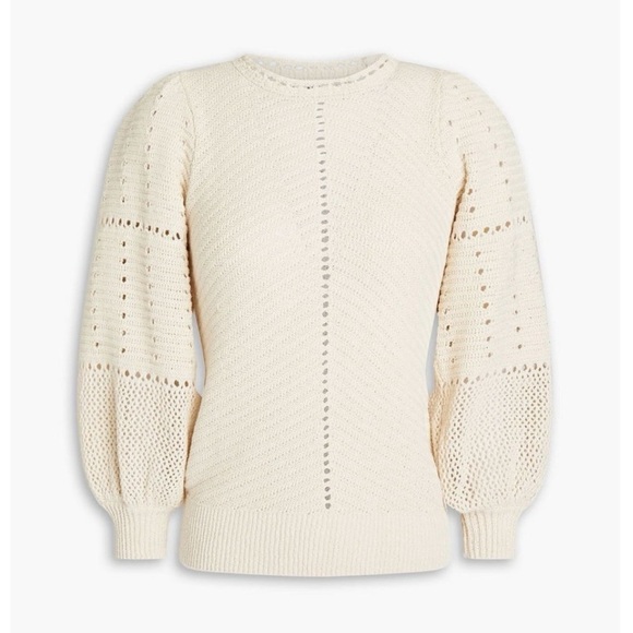 A.L.C. Intarsia Knit Sweater Crochet Cotton Pullover Puff Classic Minimalist XS - Picture 2 of 14